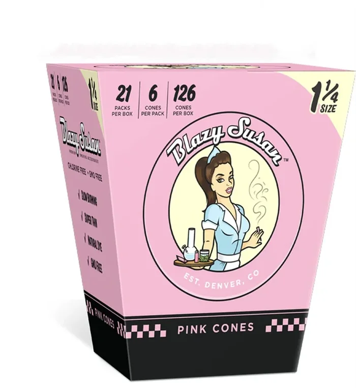 Blazy Susan Pre Rolled Cones – 1¼ Size Pink – 6/pack