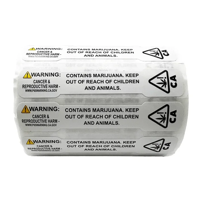 California PROP 65 Tamper Evident Universal THC ! Marijuana Symbol Labels