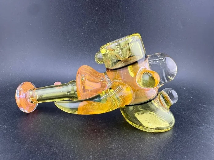 Pugsley Glass Hammer Pipe – Yellow & Fumed Sections w/ Fumed Horn & Marble Attachments
