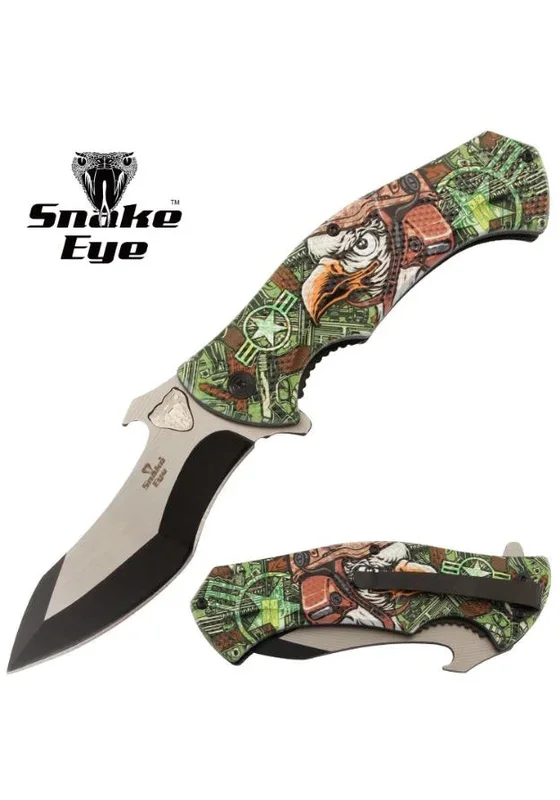 Snake Eye Tactical Spring Assist knife Eagle Printed Handle