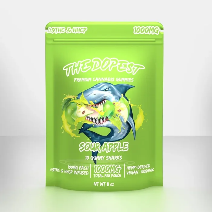 Sour Apple Sharks HHCP + D9 Gummies – 1000mg